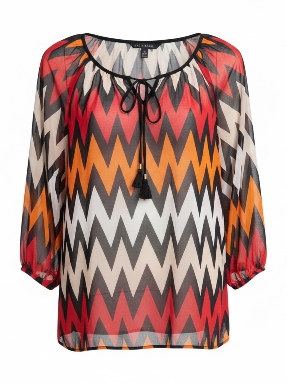 Zac & Rachel Chevron Peasant Blouse in Red, Orange, Black & White